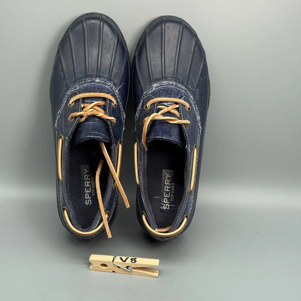 Sperry Top-Sider Women's 7.5 Navy Blue Rubber Rain Boots Lace-Up Waterproof